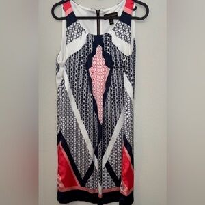 Dana Buchman Women’s Size M Geometric Shift Dress Sleeveless White, Navy Coral